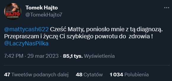 REAKCJA Tomasza Hajto na wpis Matty'ego Casha!